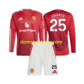Koszulka Manchester United Manuel Ugarte 25 Dziecięcy Domowe Koszulki Piłkarskie 2024-2025 Długi Rękaw